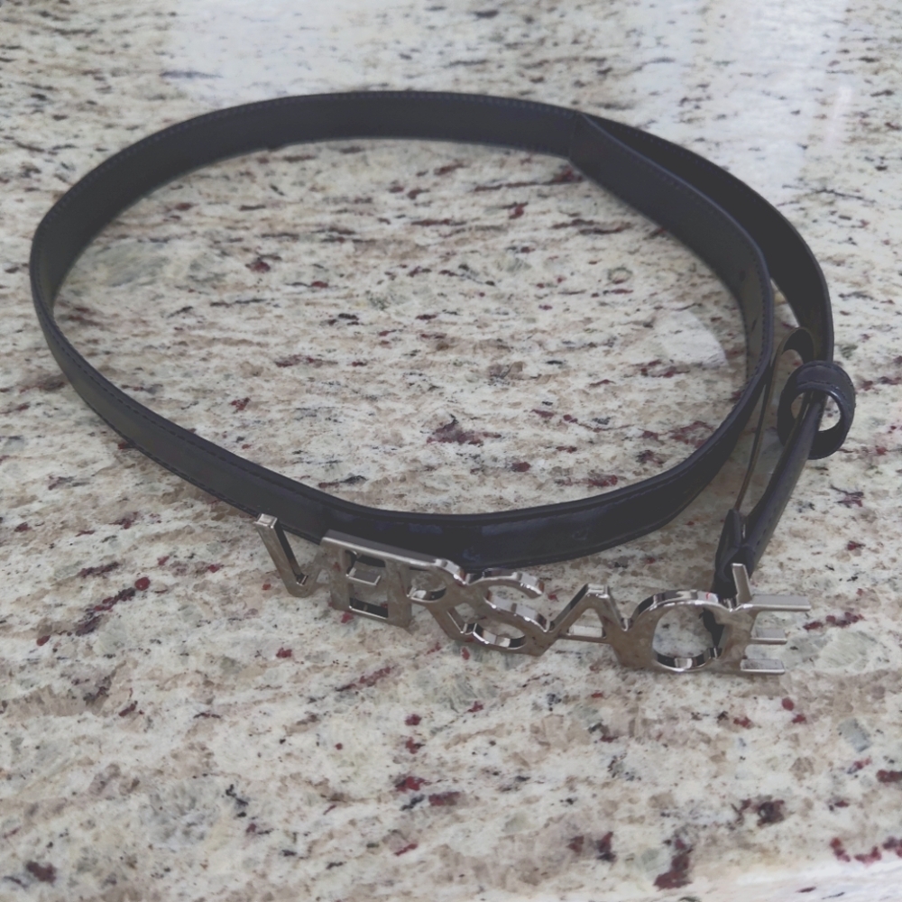 Versace Black Belt with Silver Logo